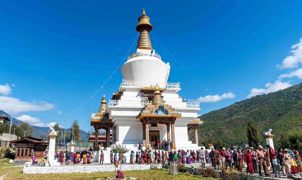 Bhutan Himalayan Odyssey 1 thimphu the memorial chorten on a clear day
